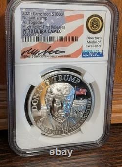 2020 CAMEROON SILVER OZ DONALD TRUMP NGC PR70 UC Standish SIGNED EXTREMELY RARE