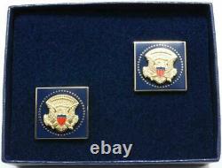 2020 President Donald Trump White House Gift GOLD Square Cobalt Cufflinks SIGNED