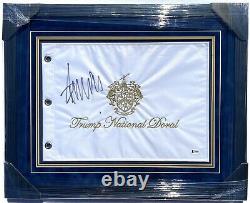 45th PRESIDENT DONALD J. TRUMP SIGNED FRAMED NATIONAL GOLF FLAG withBAS BECKETT