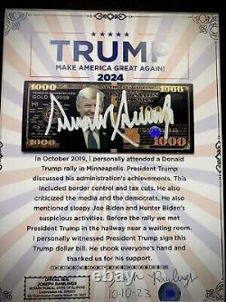 COA Donald Trump Autographed Signed Bill MAGA Display 45 President Hat Money