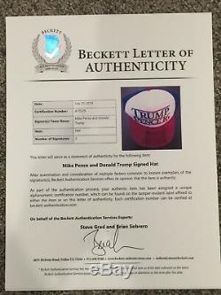 DONALD TRUMP & MIKE PENCE DUAL SIGNED 2016 HAT Beckett COA LOA $$$