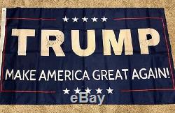 DONALD TRUMP & MIKE PENCE DUAL SIGNED 3x5 MAGA Campaign Flag Beckett COA LOA