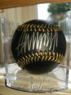 DONALD TRUMP & MIKE PENCE DUAL SIGNED black baseball with proof pic