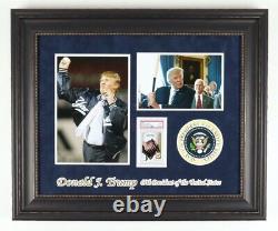 DONALD TRUMP SIGNED BASEBALL CARD FRAMED DISPLAY 2016 MAGA PSA COA Graded Mint 9