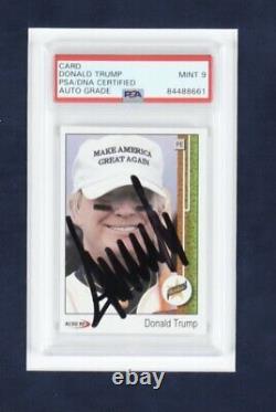 DONALD TRUMP SIGNED BASEBALL CARD FRAMED DISPLAY 2016 MAGA PSA COA Graded Mint 9