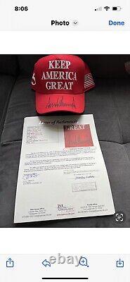 DONALD TRUMP SIGNED RED KEEP AMERICA GREAT HAT withFull JSA Letter