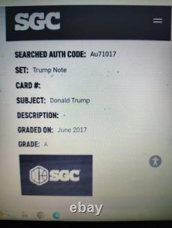 DONALD TRUMP signed campaign note SGC COA autographed bill President Trump MINT