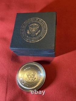 Donald J Trump Presidential Seal signed Pewter Paperweight by Salisbury