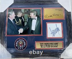 Donald J Trump, Ronald Reagan Facsimili Autograph Custom Framed 14-14 Collage