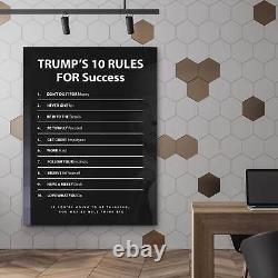 Donald Trump 10 Rules For Success Wall Art, Leadership Sign Motivational Decor