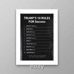 Donald Trump 10 Rules For Success Wall Art, Leadership Sign Motivational Decor