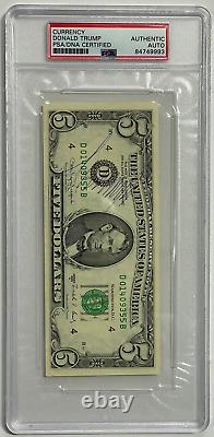 Donald Trump 45th President of the United States Signed Old $5 Bill PSA/DNA En