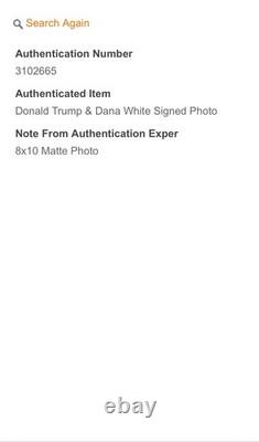 Donald Trump And Dana White RARE Dual Signed 8x10 Matte Photo with Hologram COA