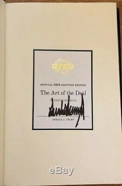 Donald Trump Art of Deal certified signed autographed gold stamp above signature