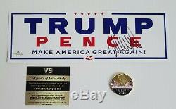 Donald Trump Autographed 2016 Campaign Bumper Sticker withCOA and Collector Coin