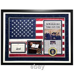 Donald Trump Autographed 2025 Inauguration USA Flag Framed with WaPo Newspaper JSA