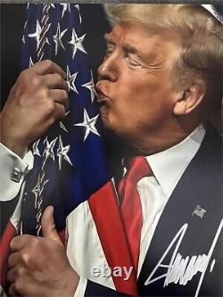 Donald Trump Autographed 8 X 10 Photo with COA Trump Kissing The American flag