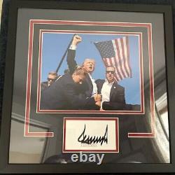 Donald Trump Autographed Bookplate Framed Assassination Photo JSA Signed 16.25