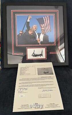 Donald Trump Autographed Bookplate Framed Assassination Photo JSA Signed 16.25