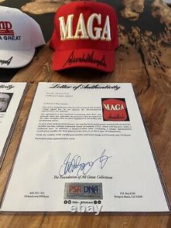 Donald Trump Hat LOT OF 2 Autographed with Letter of Authenticity PSA? RARE