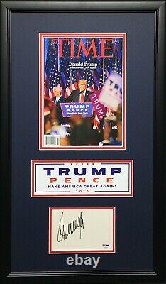 Donald Trump Signed/Framed Index Card with Time Magazine PSA AA47076
