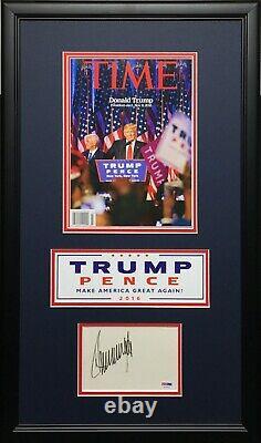 Donald Trump Signed/Framed Index Card with Time Magazine PSA AA47076