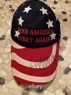 Donald Trump Signed HAT Make America Great Again MAGA Autograph USA FLAG Stars
