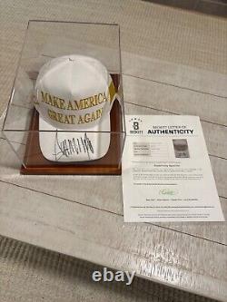 Donald Trump Signed Maga Hat White &gold, Beckett Cert. Trump Doral Sticker, Rare