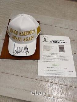 Donald Trump Signed Maga Hat White &gold, Beckett Cert. Trump Doral Sticker, Rare