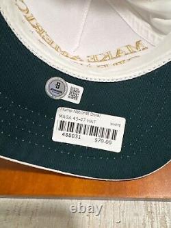 Donald Trump Signed Maga Hat White &gold, Beckett Cert. Trump Doral Sticker, Rare