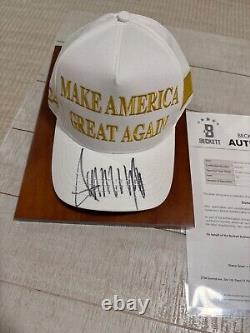 Donald Trump Signed Maga Hat White &gold, Beckett Cert. Trump Doral Sticker, Rare