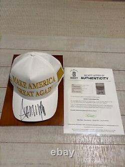 Donald Trump Signed Maga Hat White &gold, Beckett Cert. Trump Doral Sticker, Rare