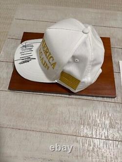 Donald Trump Signed Maga Hat White &gold, Beckett Cert. Trump Doral Sticker, Rare