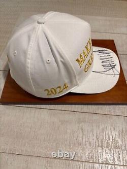 Donald Trump Signed Maga Hat White &gold, Beckett Cert. Trump Doral Sticker, Rare