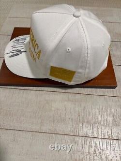 Donald Trump Signed Maga Hat White &gold, Beckett Cert. Trump Doral Sticker, Rare
