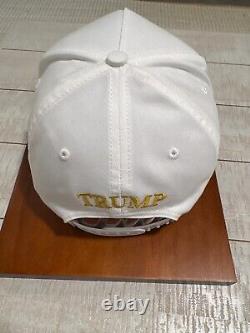 Donald Trump Signed Maga Hat White &gold, Beckett Cert. Trump Doral Sticker, Rare