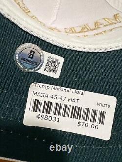 Donald Trump Signed Maga Hat White &gold, Beckett Cert. Trump Doral Sticker, Rare