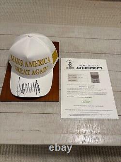 Donald Trump Signed Maga Hat White &gold, Beckett Cert. Trump Doral Sticker, Rare