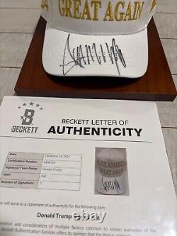 Donald Trump Signed Maga Hat White &gold, Beckett Cert. Trump Doral Sticker, Rare