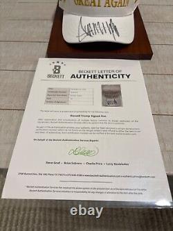 Donald Trump Signed Maga Hat White &gold, Beckett Cert. Trump Doral Sticker, Rare