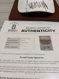 Donald Trump Signed Maga Hat White &gold, Beckett Cert. Trump Doral Sticker, Rare