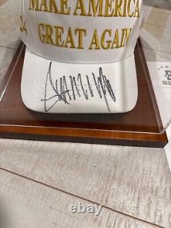 Donald Trump Signed Maga Hat White &gold, Beckett Cert. Trump Doral Sticker, Rare