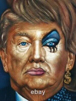 Donald Trump in Drag Dragrace crossdress Original Oil Painting Black Velvet A387
