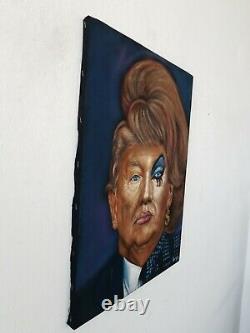 Donald Trump in Drag Dragrace crossdress Original Oil Painting Black Velvet A387