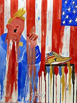 Donald Trump's Sneakers, ART BY MONA, WatercolorHAND PAINTED, NEW 9X12