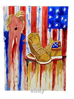 Donald Trump's Sneakers, Art by Mona, HAND PAINTED WATERCOLOR, NEW 9X12