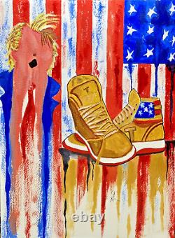 Donald Trump's Sneakers, Art by Mona, HAND PAINTED WATERCOLOR, NEW 9X12