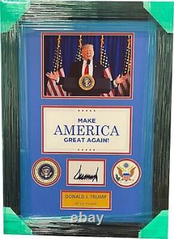 Donald Trump signed 3x5 Bookplate Custom Framing 8x10 Photo/MAGA POTUS JSA LOA