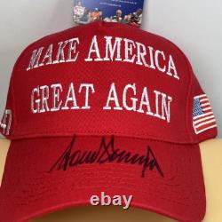 HAND SIGNED DONALD TRUMP MAGA HAT 45-47 USA President Auto Hologram COA