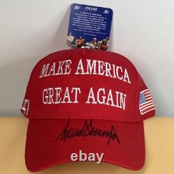 HAND SIGNED DONALD TRUMP MAGA HAT 45-47 USA President Auto Hologram COA